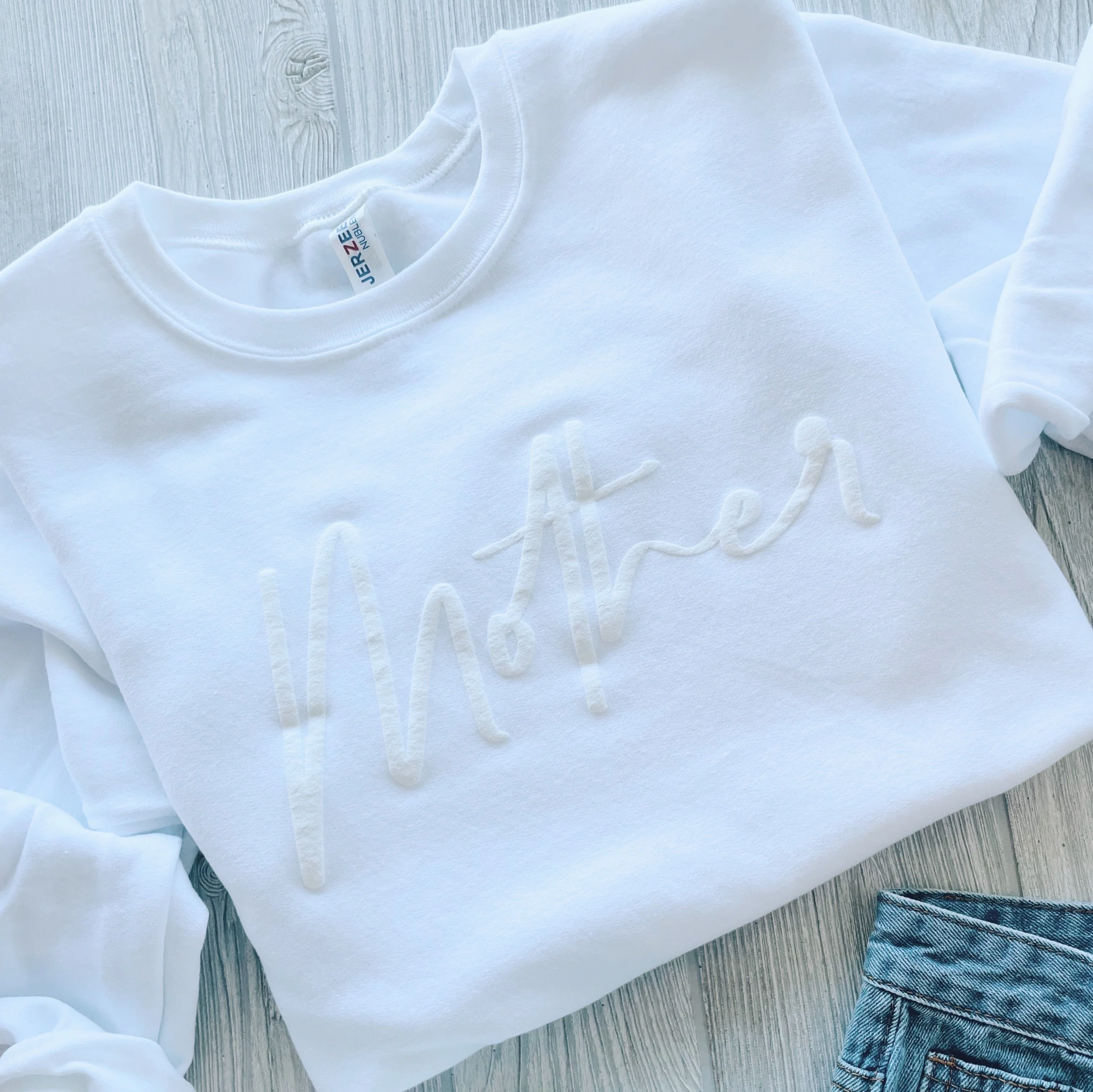 Mother Script • Embossed White Pullover - Image 2